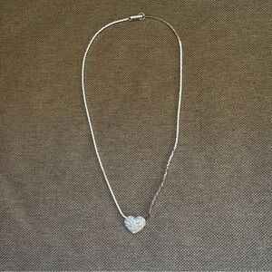 Swarovski Pavé Crystal Puffy Heart Pendant Silver tone Necklace 16"